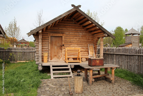 Ancient vintage wooden house in the old mediaeval fort in eastern Europe