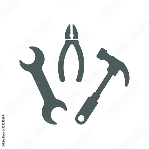 Hammer, wrench, repair tools icon. Simple gray vector graphics.