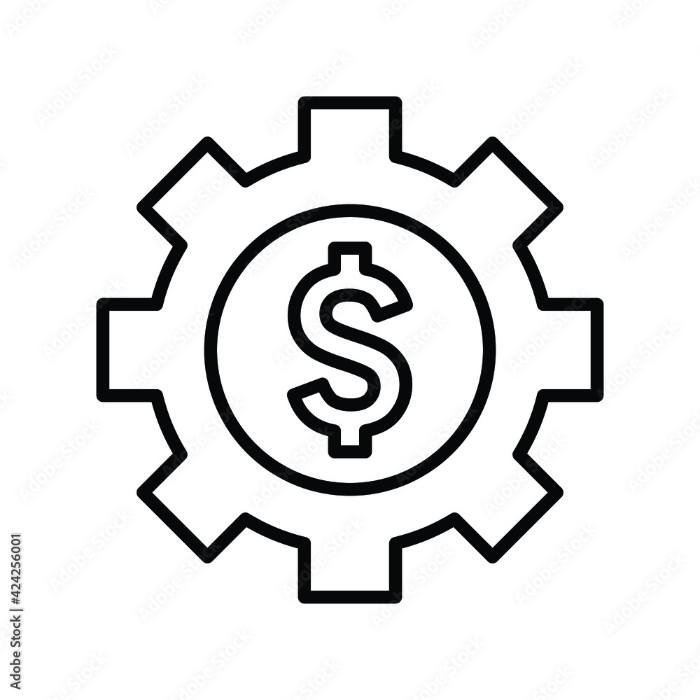Gear, money, dollar, factory, development cost icon. Outline vector design. Gear, money, dollar, factory, development cost icon. Outline vector design.