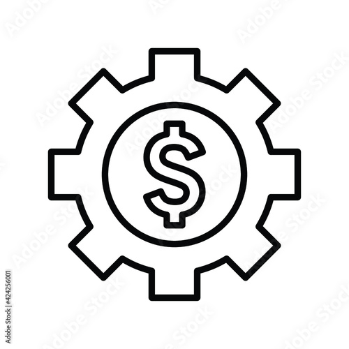 Gear, money, dollar, factory, development cost icon. Outline vector design.