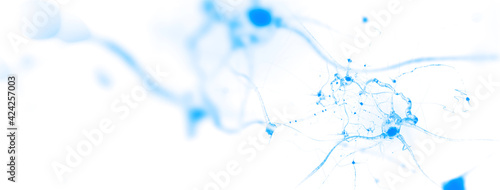 Neurons and nervous system. Nerve cells background with copy space (3d microbiology render banner)