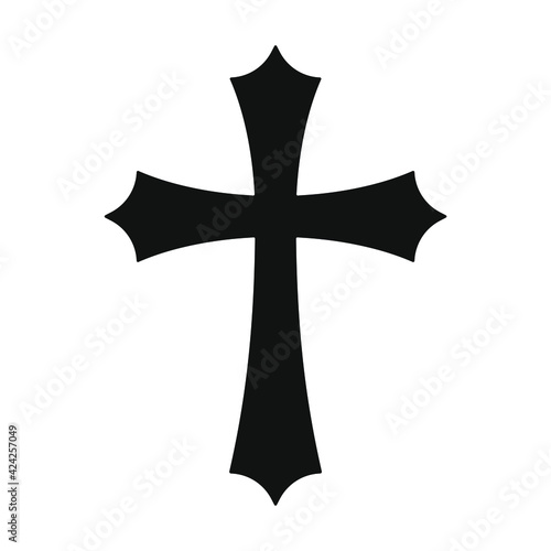 Cross vector shape symbol. Christianity sign. Christian religion icon. Catholic and protestant faith logo or image. Teutonic crusader label. Gothic crusade crucifix.