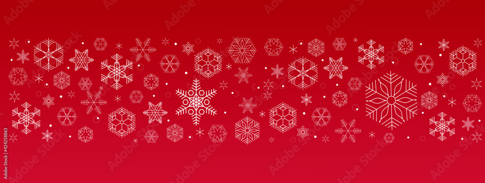 White and red snowflake border, snowfall header for backdrop decor, banner, wallpaper White and red snowflake border, snowfall header for backdrop decor, banner, wallpaper