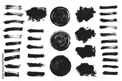 Vector set black paint brush stroke. Text boxes. Grunge design element.