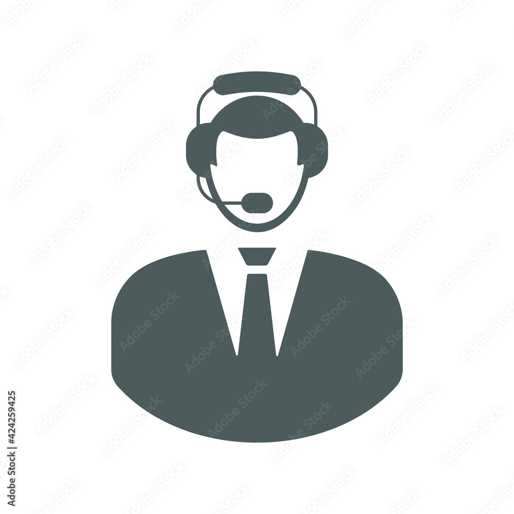 Call center, operator, customer support icon. Gray vector graphics.