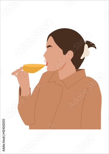 Abstract portrait of woman with glasses of wine. Female drinks wine. Minimalist vine lovers. Trendy vector illustration isolated on white background