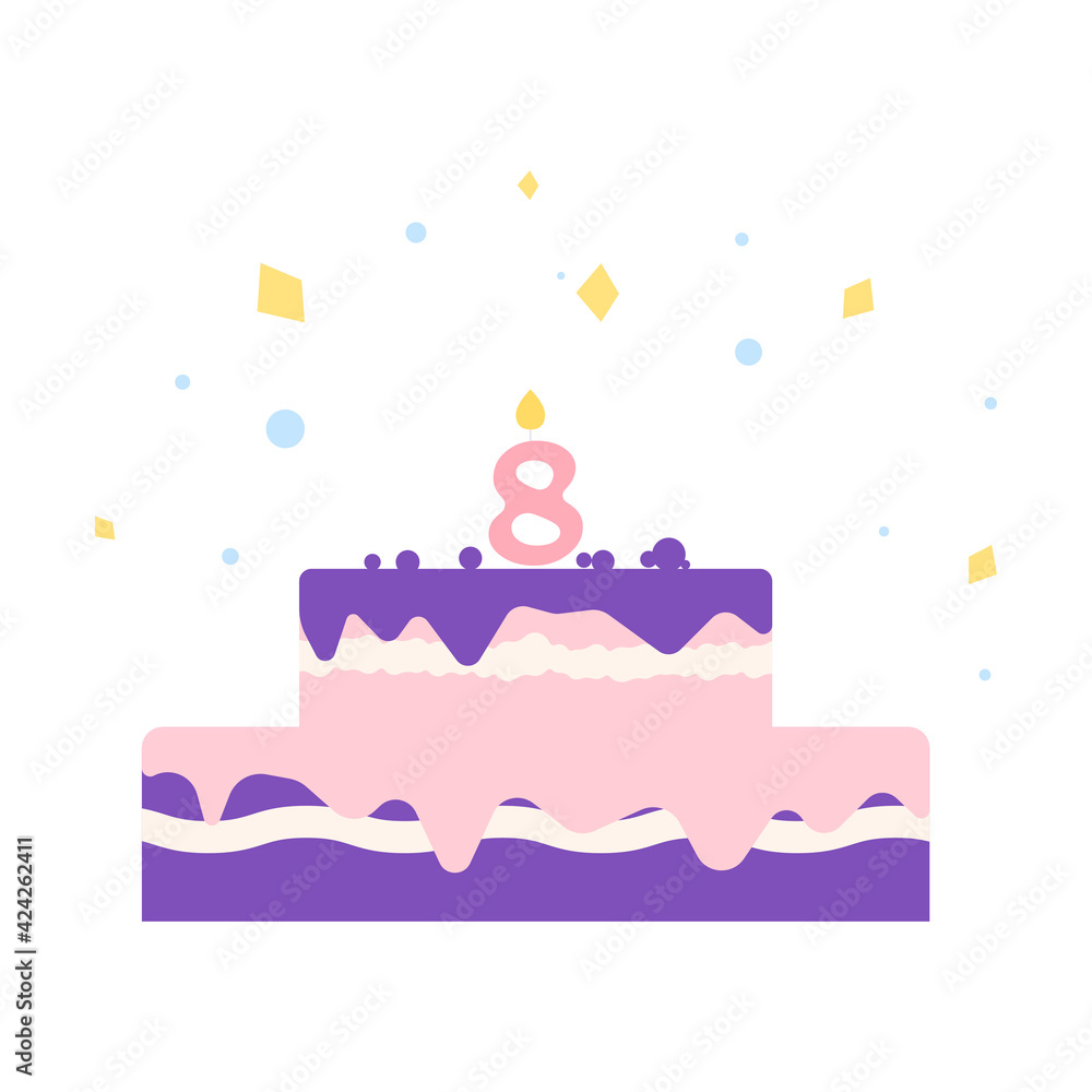 Number eight birthday cake icon with candles Number eight birthday cake icon with candles