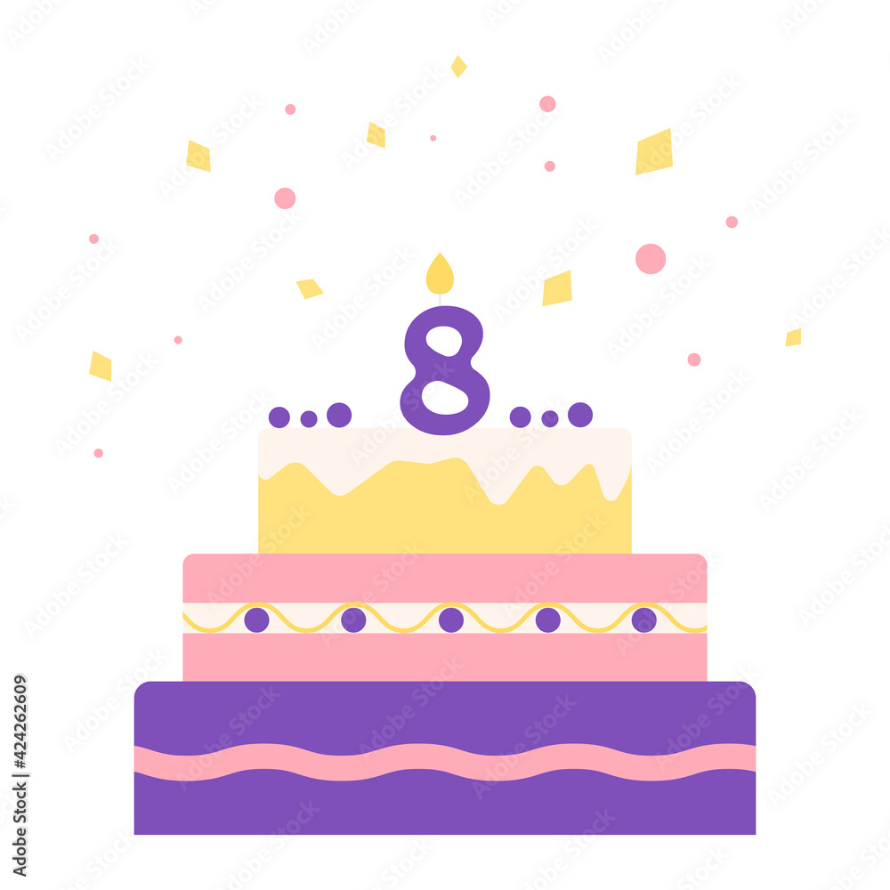 Birthday cake with candle number eight Birthday cake with candle number eight