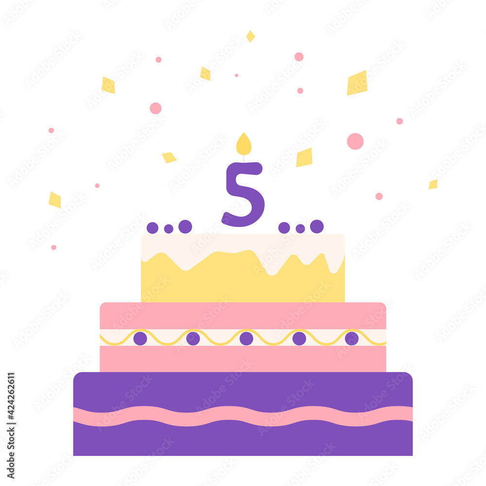 Birthday cake with candle number five Birthday cake with candle number five