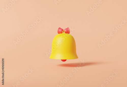 3d rendering Notification bell yellow social media minimal style floating with shadow on pastel color. Composition template Advertising concept
