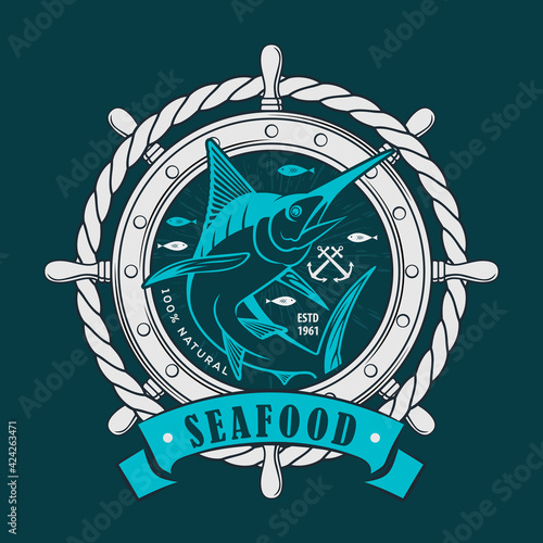 Seafood design concept with Marlin fish. Vector illustration	