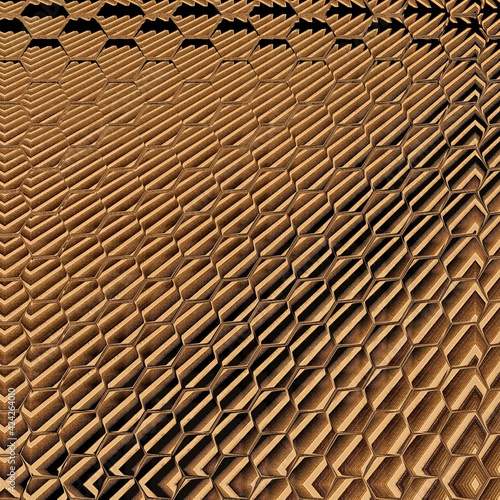 hexagonal 3d diagonal isometric rectangular shapes in shades of copper tawny brown orange and grey colours 