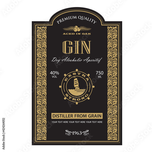 template gin label with helm and yacht in retro style