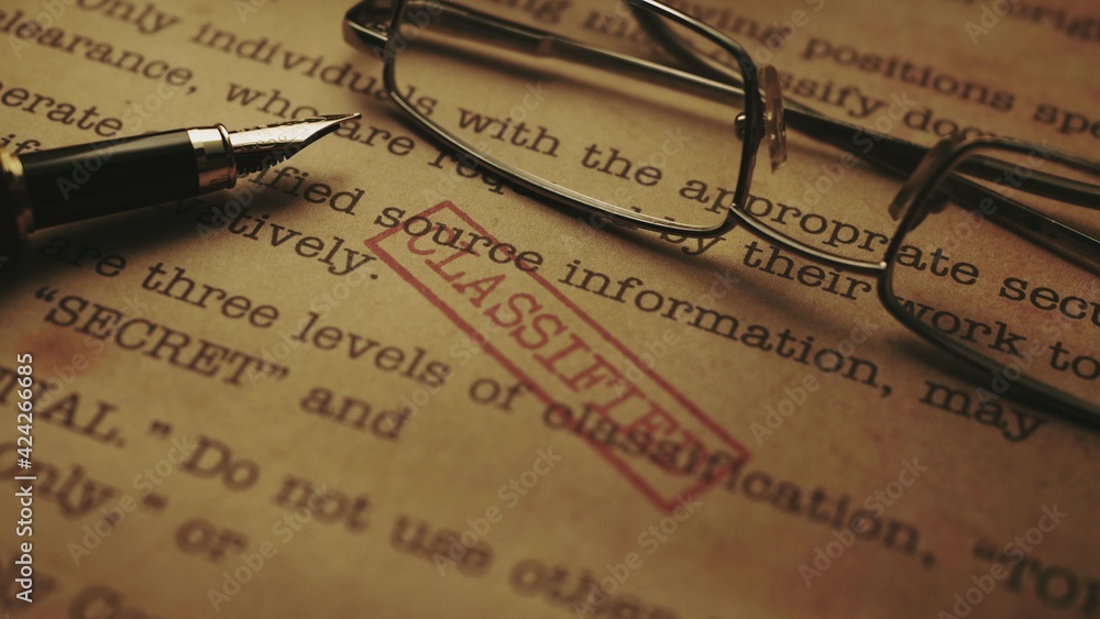 Close up of classified document top secret Close up of classified document top secret