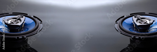 three-way speaker system, coaxial speaker, car audio music, subwoofer. Top view