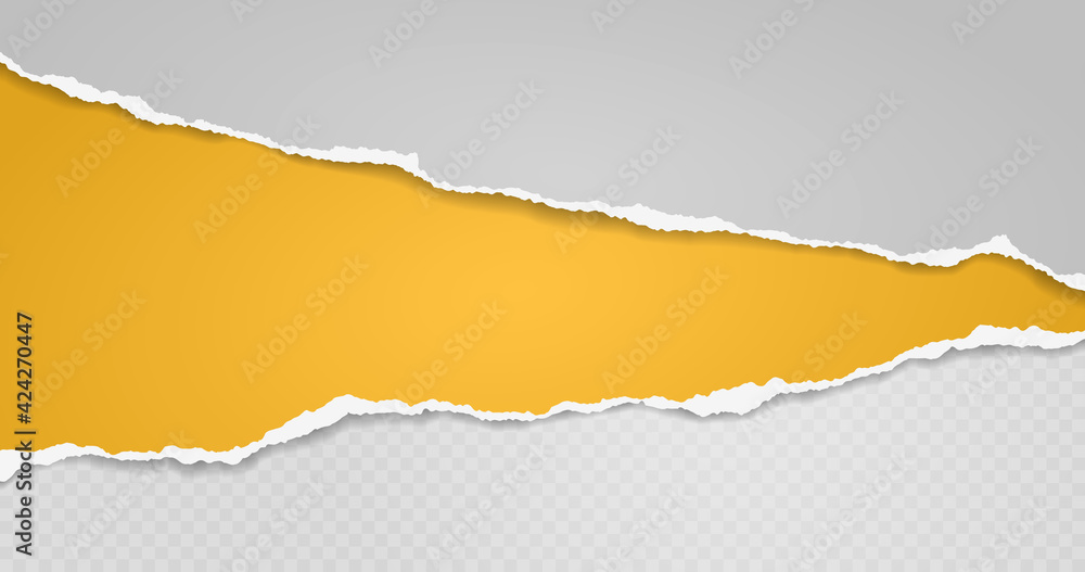 Torn, ripped yellow, white paper strips with soft shadow are on squared background for text. Vector illustration Torn, ripped yellow, white paper strips with soft shadow are on squared background for text. Vector illustration