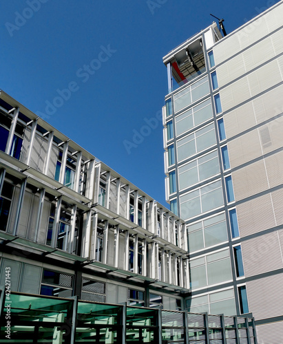 modern buildings with metal and glass facades