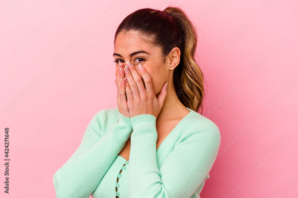Young caucasian woman isolated on pink background Young caucasian woman isolated on pink background