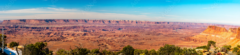 Panoramic view from the Needles Overlook to the Canyonlands National Park, Utah