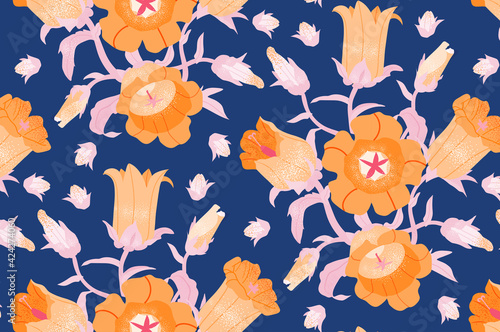 Colorful seamless vector campanula pattern Colorful seamless vector flower pattern