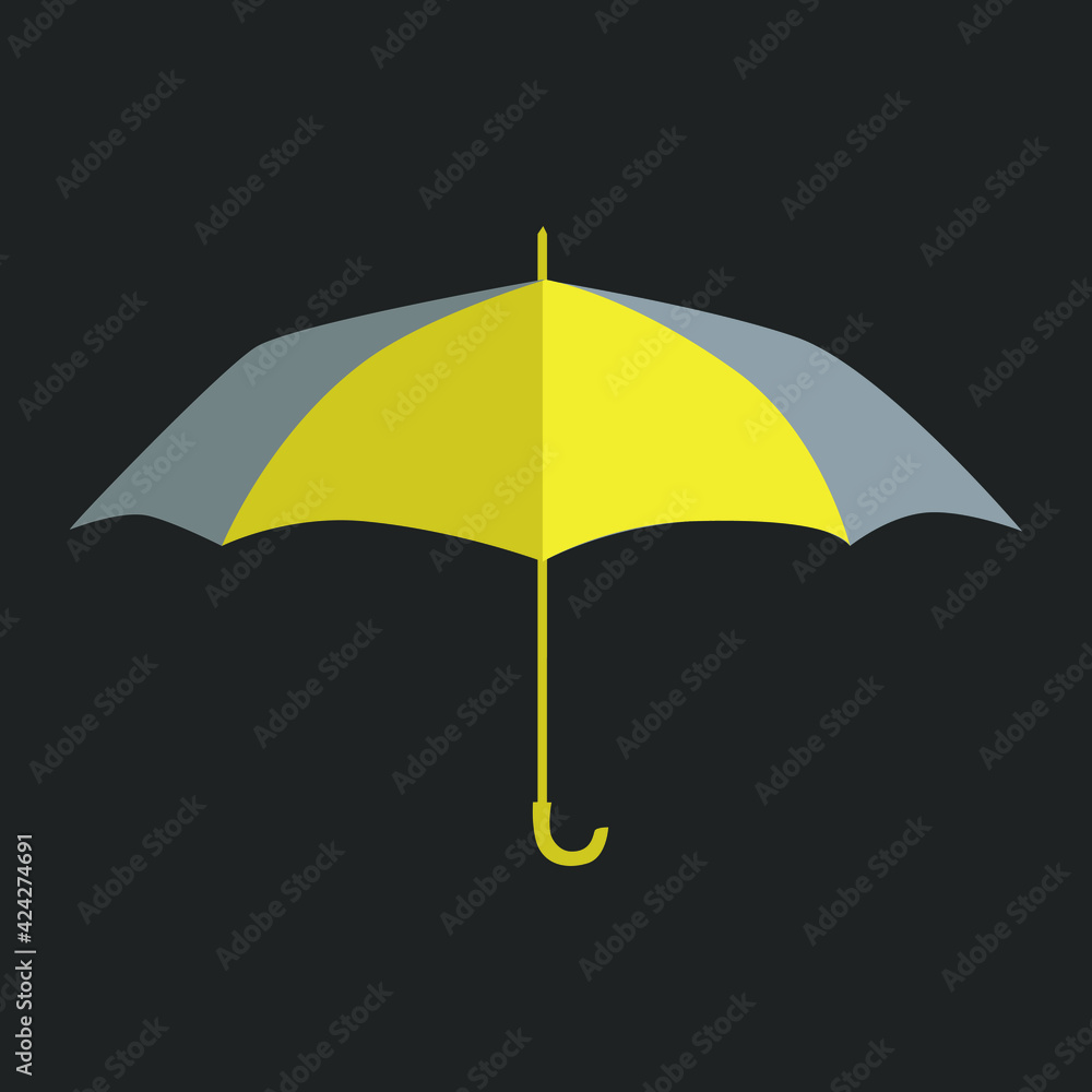 Umbrella. Yellow and gray color 2021. Flat design.  Isolated on gray background. Stock Vector Illustration.