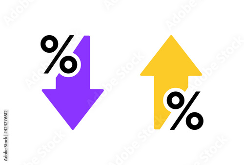 Percentage arrow up and down line icon. Percentage arrow with percent sign. Design concept for banking, credit, interest rate, finance and money sphere photo
