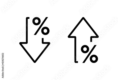 Percentage arrow up and down line icon. Percentage arrow with percent sign. Design concept for banking, credit, interest rate, finance and money sphere photo