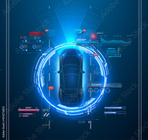 Automatic braking system avoid car crash from car accident. Concept for driver assistance systems. Autonomous car . Driverless car. Self driving vehicle. Future concepts smart auto. Vector