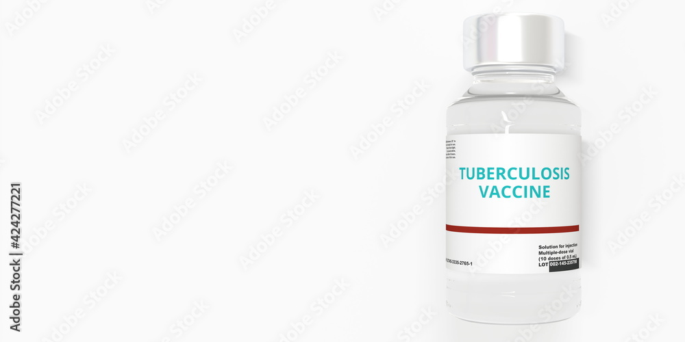 TUBERCULOSIS VACCINE text on the label of the medical vial. 3D rendering TUBERCULOSIS VACCINE text on the label of the medical vial. 3D rendering