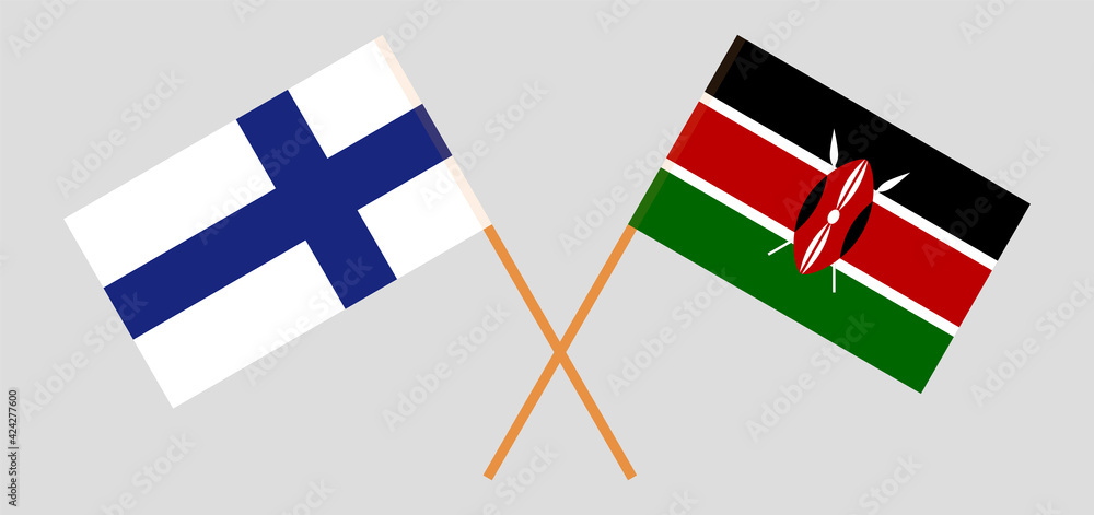 Crossed flags of Finland and Kenya. Official colors. Correct proportion