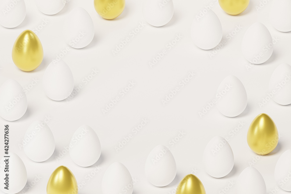 White and golden Easter eggs, copy space, spring April holidays card, isometric 3d illustration render White and golden Easter eggs, copy space, spring April holidays card, isometric 3d illustration render