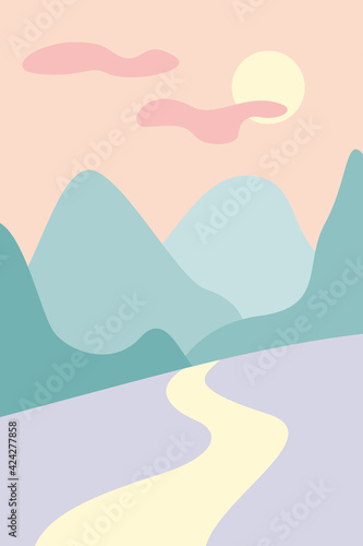 Gentle abstract trail landscape in the style of minimalism. Suitable for poster, banner, cards. Vector illustration