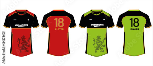 Sports jersey t shirt design concept vector template, Cricket jersey concept with front and back view for Royal Challengers Bangalore