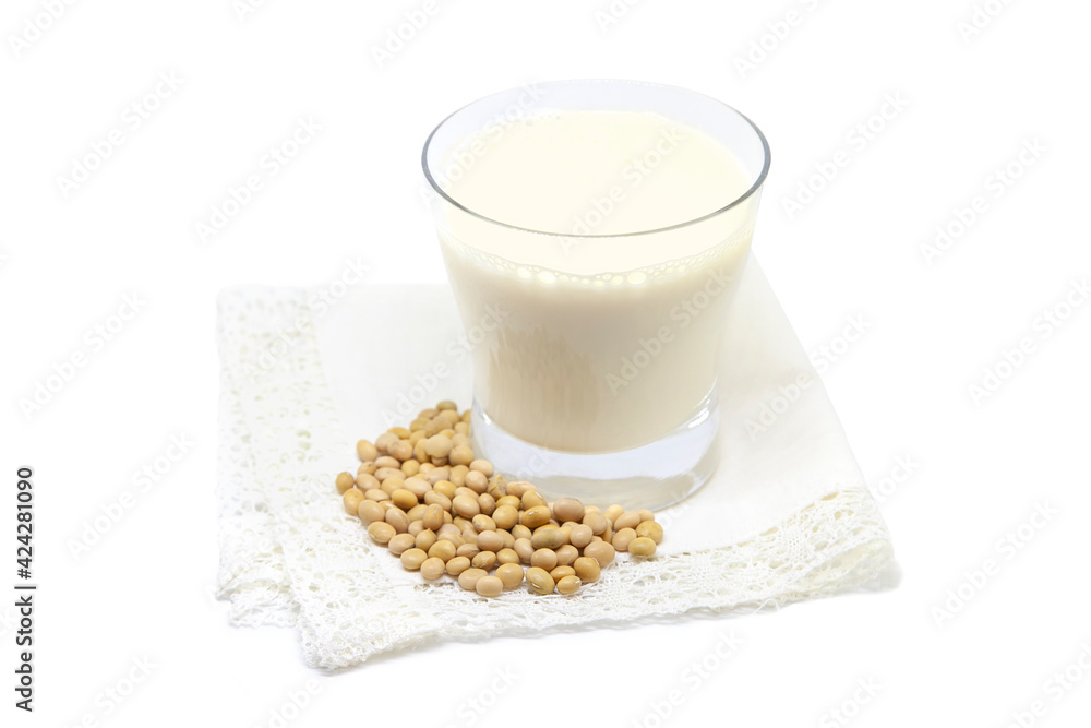 Soy milk with beans on napkin. Vegan drink, concept photo. Soy milk with beans on napkin. Vegan drink, concept photo.