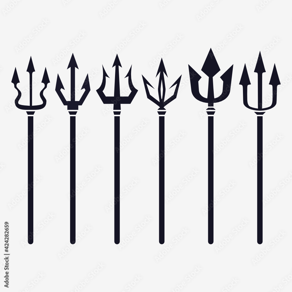 Trident icon set. Illustration of a trident icon set as a silhouette on a white background. Trident icon set. Illustration of a trident icon set as a silhouette on a white background.