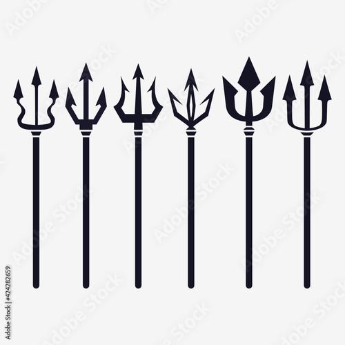 Trident icon set. Illustration of a trident icon set as a silhouette on a white background.
