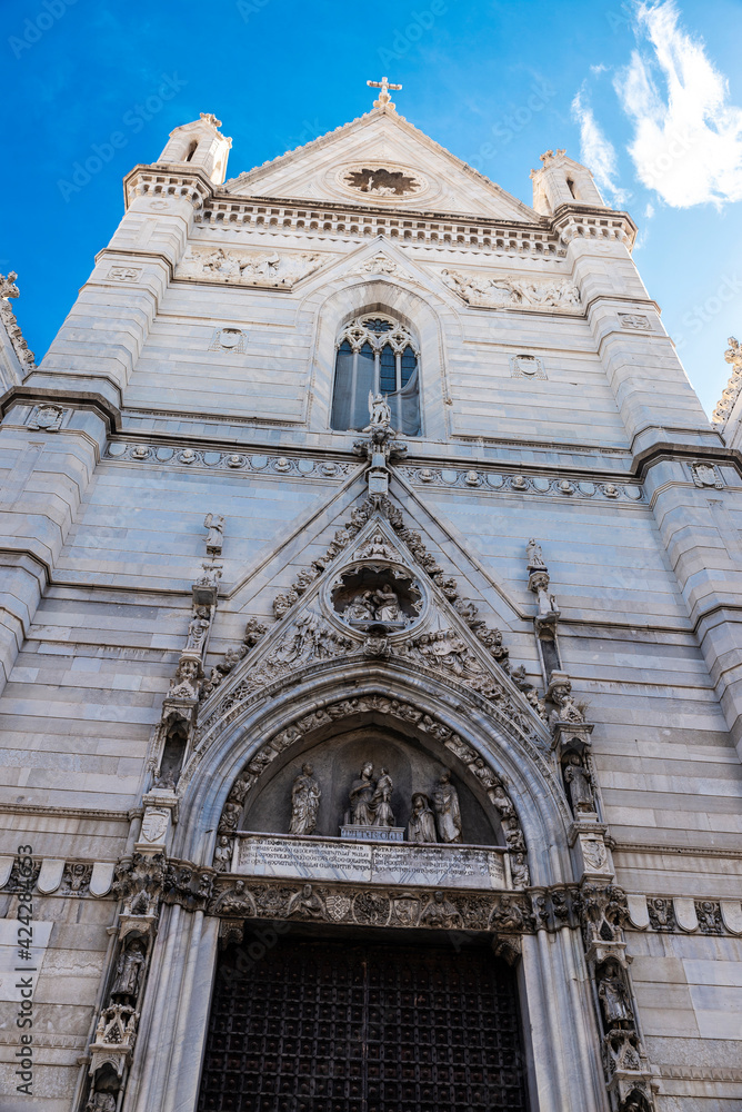 Facade of the Naples Cathedral in Naples, Italy