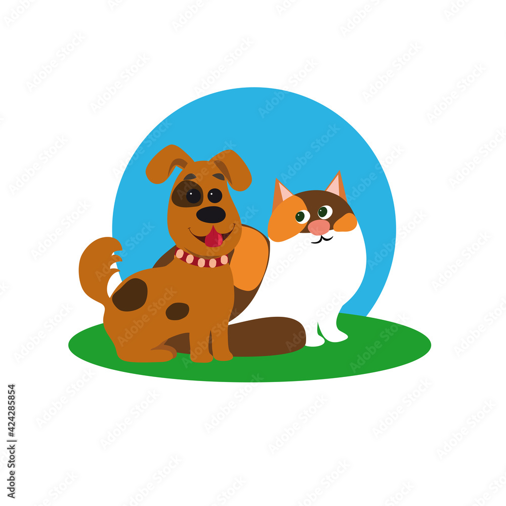 Cartoony funny puppy and spotted fat cat Cartoony funny puppy and spotted fat cat