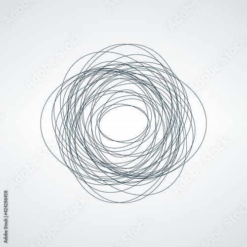 Vector abstract chaotic circle sketch lines. Black round shape. Twisted shape. Stock Vector illustration isolated on white