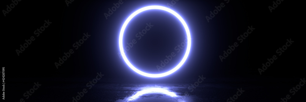 Obraz premium A futuristic portal in the form of a glowing circle. 3d rendering