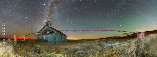 Goodnoe School House Panorama with air glow klickitat county milkyway astrophotography photo