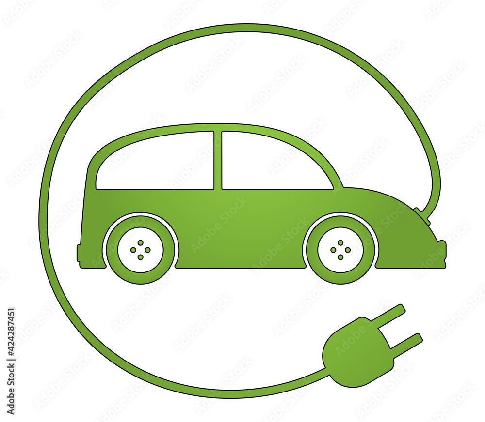 Ev Vector Green Green electric car icon vector graphic with wire and plug. Green ...