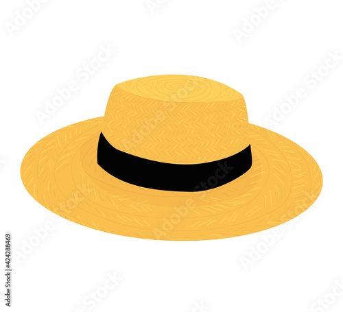 straw boater hat with black ribbon isolated on white background. summer hat. hats. vector flat. canotier