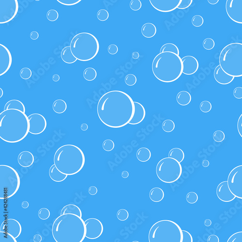 Vector seamless pattern soap wash bubbles. Abstract blue background