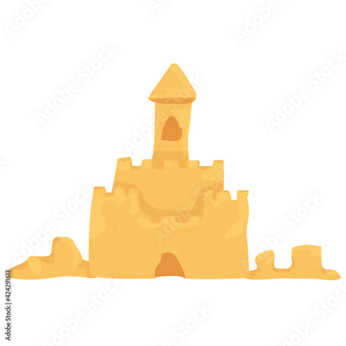 sand castle isolated on white background. fun on the beach. sandbox. vector flat.