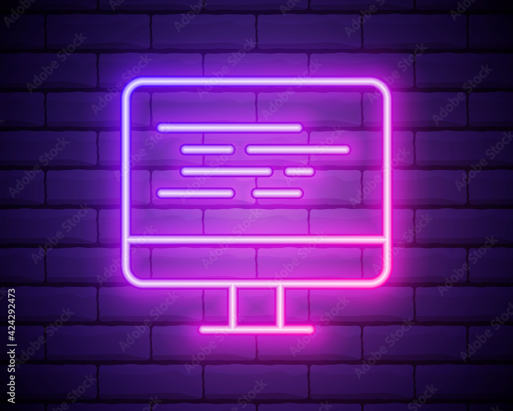 Coding neon icon.Programming. Elements of browser set. Simple icon for websites, web design, mobile app, info graphics isolated on brick wall. Coding neon icon.Programming. Elements of browser set. Simple icon for websites, web design, mobile app, info graphics isolated on brick wall.