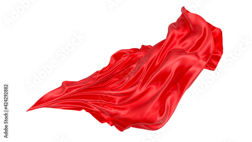 Beautiful flowing fabric of red wavy silk or satin. 3d rendering image.