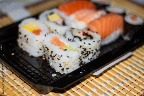sushi on the plate with chopstick