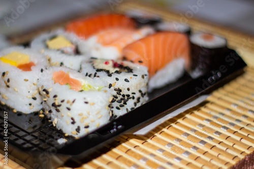 sushi on the plate with chopstick
