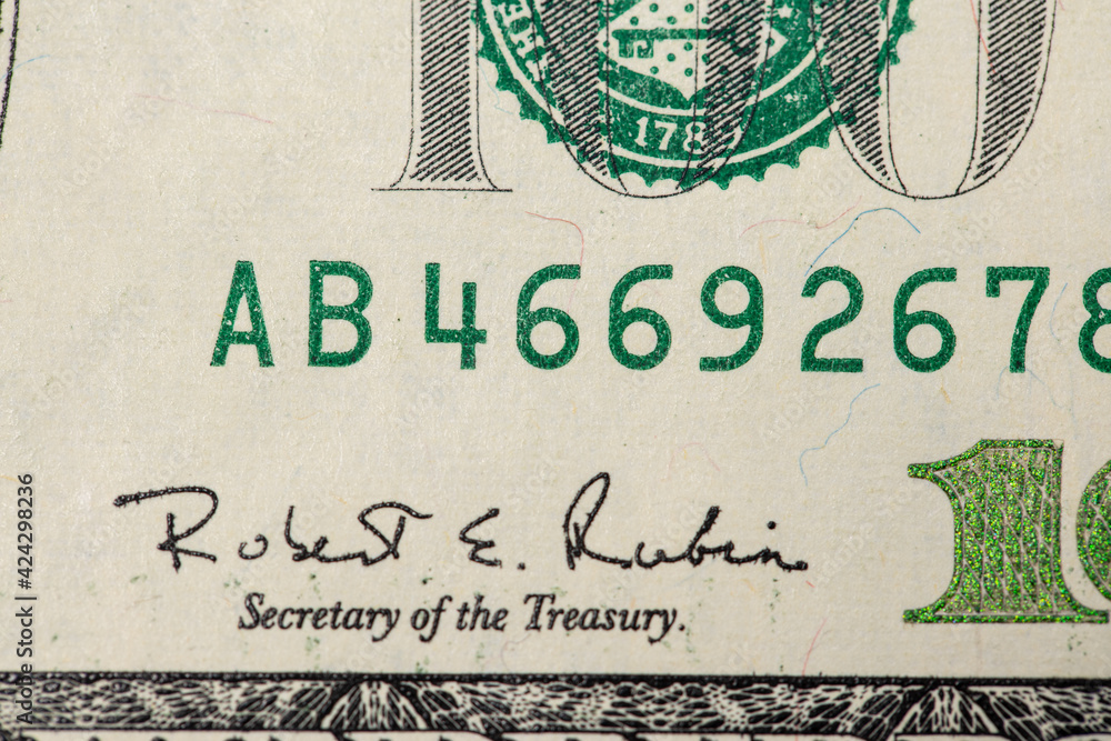 Obraz premium Closeup Dollar Bills, 100 Dollar Banknotes and Bills. Background Money. USA Federal Reserve Bill. One Hundred Dollars